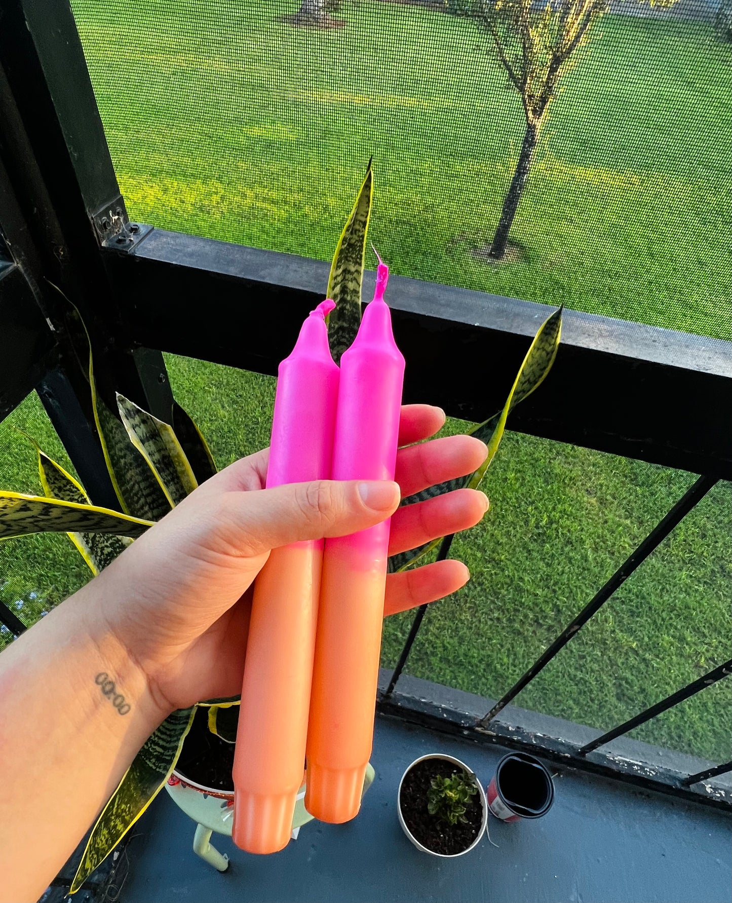 Pink- Coral Candle Set of 2